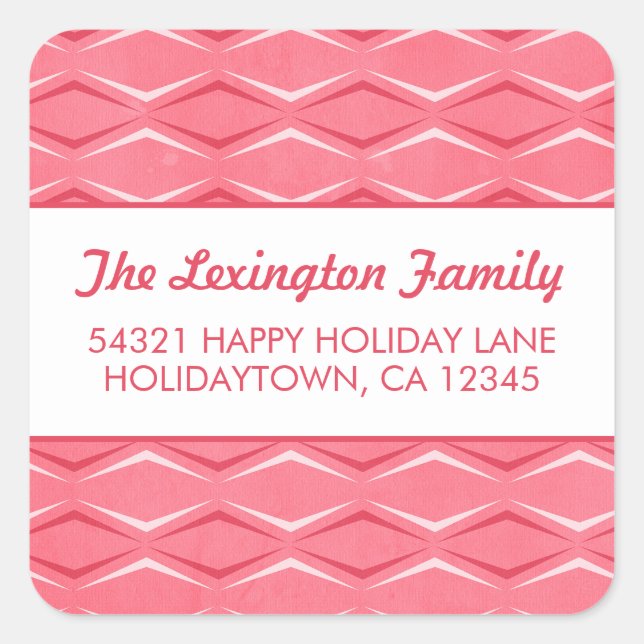 Pink Mid Century Modern Holiday Address Square Sticker (Front)