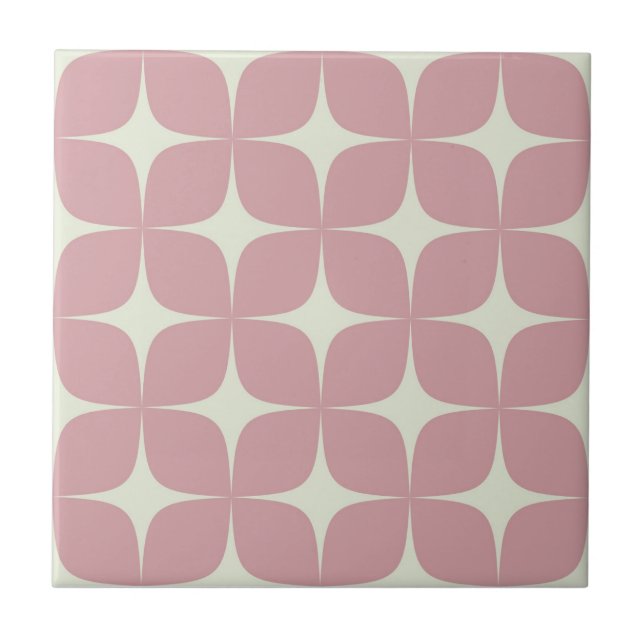 Pink Mid-Century Modern Vintage Geometric Retro Ceramic Tile (Front)