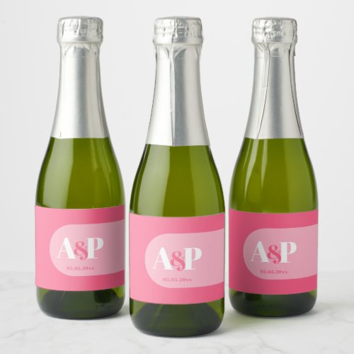 Pink Mid_Century Modern Wedding Shower Favor Sparkling Wine Label
