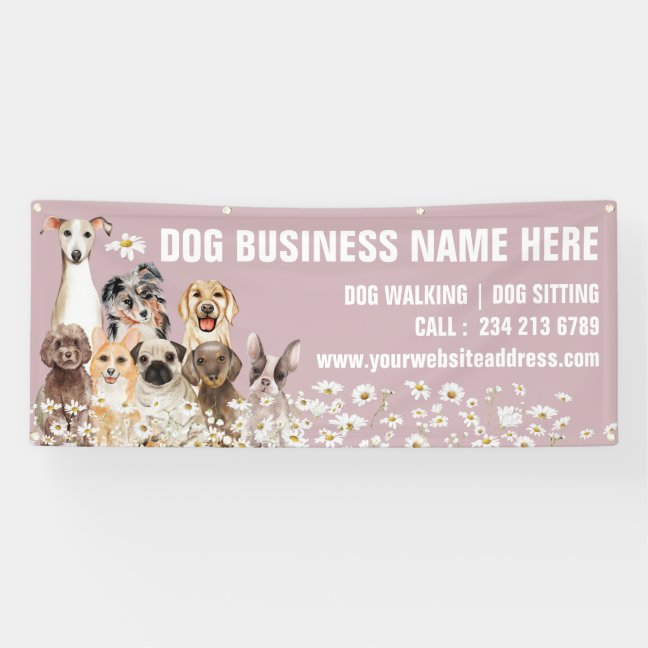 Pink Middle Daisy Puppies Floral Dog Grooming Banner