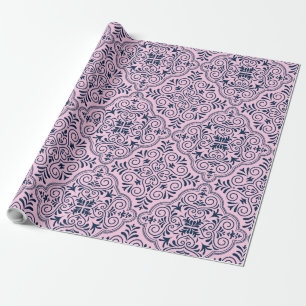 Pink & Midnight-Blue Moroccan Geometric Pattern Wrapping Paper