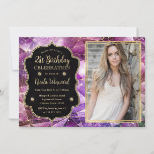 Pink Midnight Crystal Galaxy 21st Birthday photo Invitation
