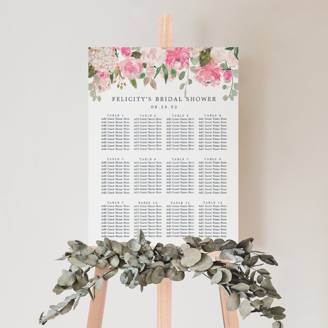 Pink Midsummer Floral Bridal Shower Seating Chart Foam Board (Creator Uploaded)
