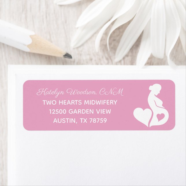 Pink Midwife Doula or OBGYN Return Address Label (Insitu)
