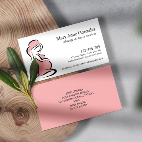 Pink  Midwife Doula Pregnant Woman Belly Business Card