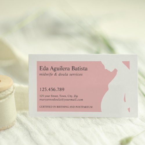 Pink  Midwife Doula Pregnant Woman SILHOUETTE Business Card