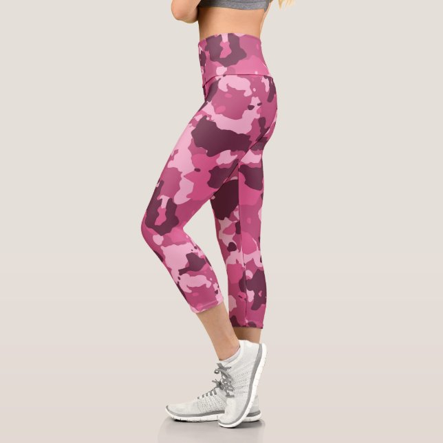 Pink Military Army Camouflage Camo Capri Leggings (Left)