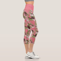 Pink Military Khaki Brown Green Camouflage Pattern Capri Leggings Pink Military Khaki Brown Green Camouflage Pattern Capri Leggings