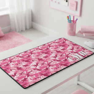 Pink Military Retro Camouflage Stencil Monogram Desk Mat