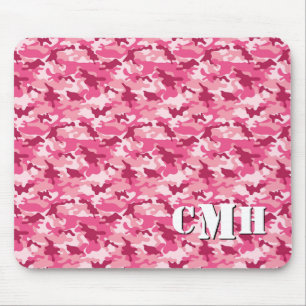 Pink Military Retro Camouflage Stencil Monogram Mouse Pad