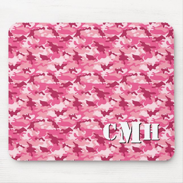 Pink Military Retro Camouflage Stencil Monogram Mouse Pad (Front)