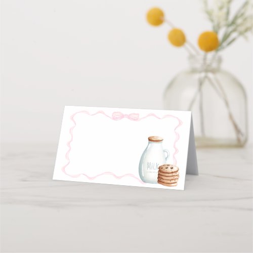 Pink Milk and Cookies Baby Shower Place Card
