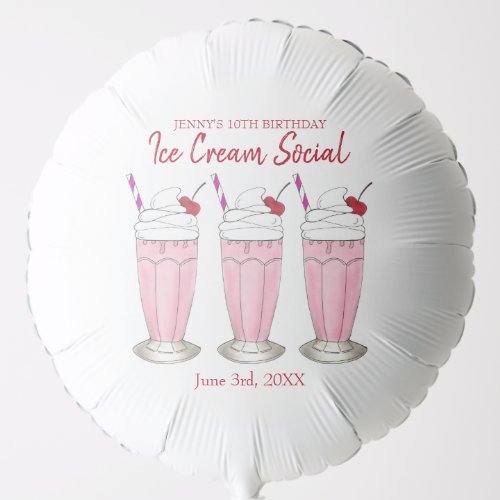 Pink Milkshake Ice Cream Social Birthday Party Balloon
