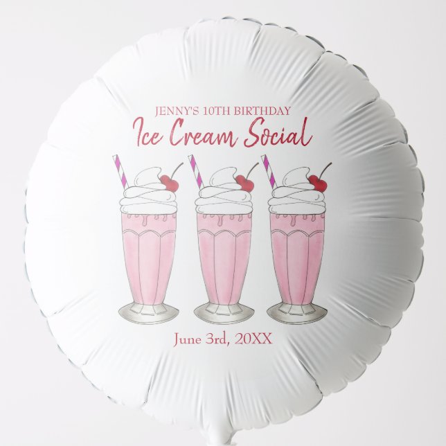 Pink Milkshake Ice Cream Social Birthday Party Balloon (Front)