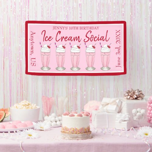Pink Milkshake Ice Cream Social Birthday Party Banner