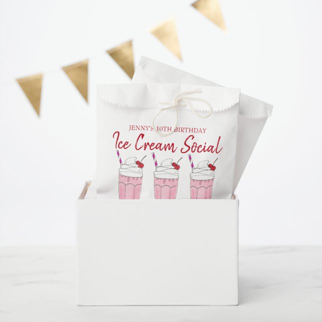 Pink Milkshake Ice Cream Social Birthday Party Favor Bag (Party)