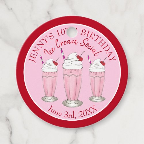 Pink Milkshake Ice Cream Social Birthday Party Favor Tags