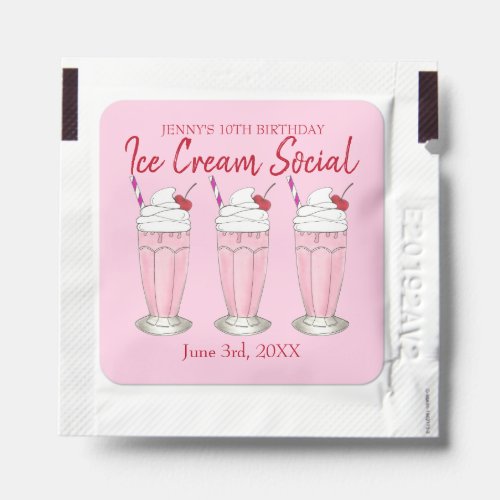 Pink Milkshake Ice Cream Social Birthday Party Hand Sanitizer Packet