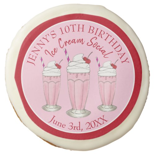 Pink Milkshake Ice Cream Social Birthday Party Sugar Cookie