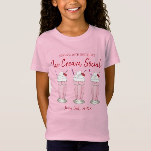 Pink Milkshake Ice Cream Social Birthday Party T_Shirt