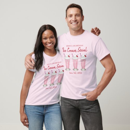 Pink Milkshake Ice Cream Social Birthday Party T_Shirt