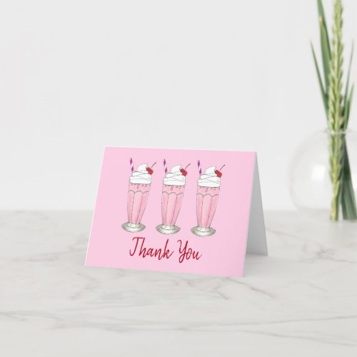 Pink Milkshake Ice Cream Social Birthday Party Thank You Card