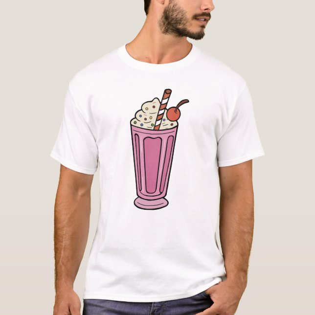 Pink Milkshake with Cherry and Sprinkles T-Shirt (Front)