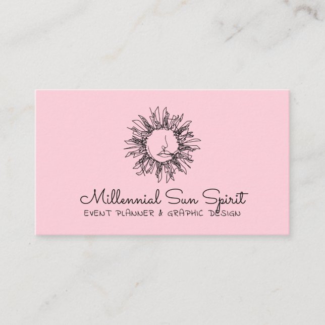 Pink Millennial Abstract Spiritual Celestial Sun Business Card (Front)