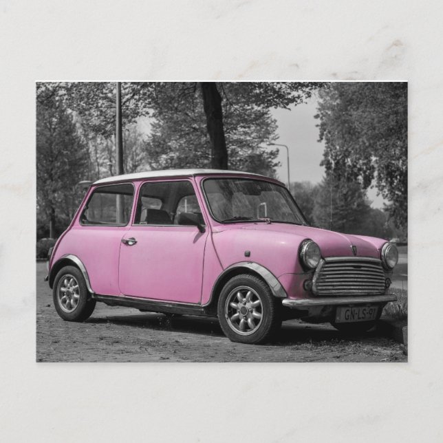 Pink Mini Cooper Car Postcard (Front)