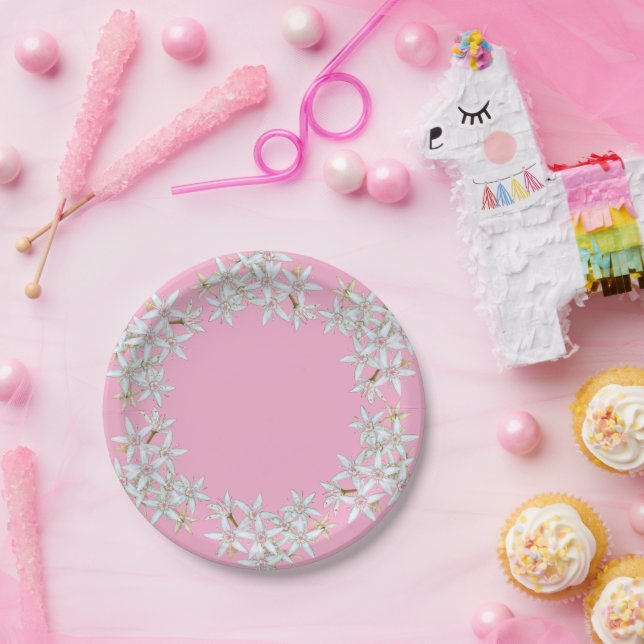 Pink Mini-Flowers,  Paper Plates (Party)