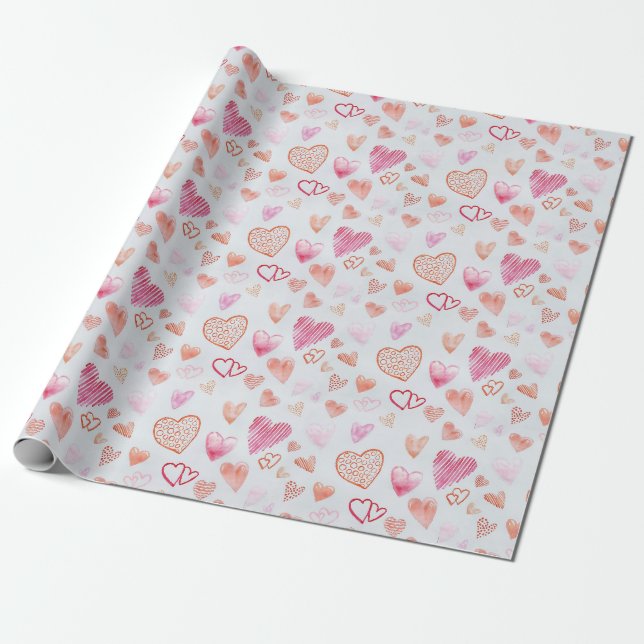 Pink Mini Love Heart Wrapping Paper  (Unrolled)