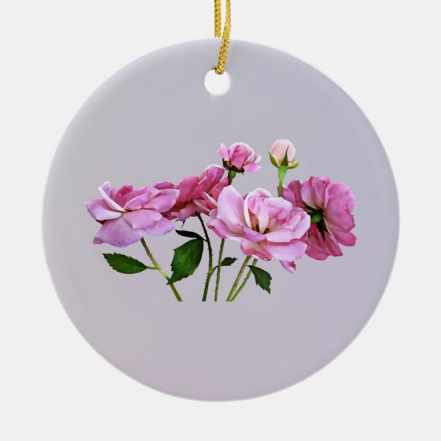 Pink Miniature Roses Ceramic Ornament (Front)