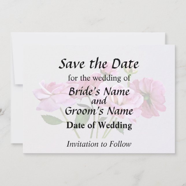 Pink Miniature Roses Wedding Supplies Save The Date (Front)