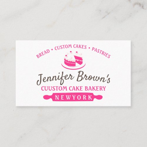 Pink Minimal Bakery Pastry Chef Cake Business Card