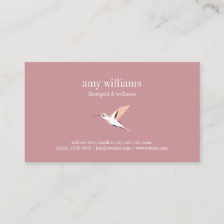 Pink minimal femenine hummingbird illustration business card