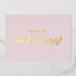Pink Minimal Gold Foil Bridesmaid Proposal Card