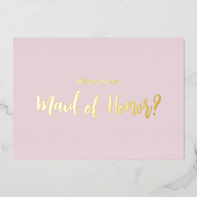 Pink Minimal Gold Foil Bridesmaid Proposal Card (Front)