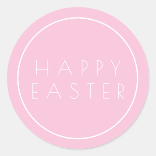 Pink Minimal Happy Easter Typography Classic Round Sticker
