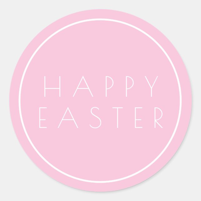 Pink Minimal Happy Easter Typography Classic Round Sticker (Front)