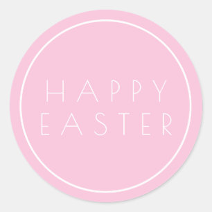 Pink Minimal Happy Easter Typography Classic Round Sticker