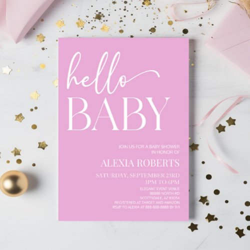 Pink Minimal Hello Baby Baby Shower Invitation