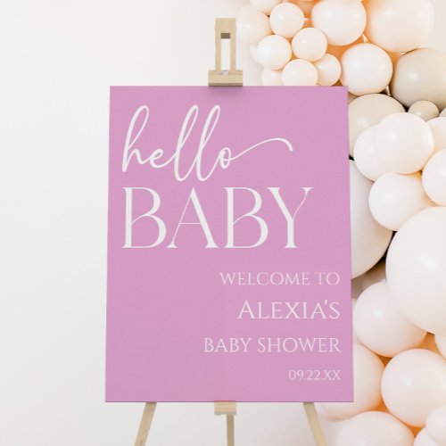 Pink Minimal Hello Baby Baby Shower Welcome Sign