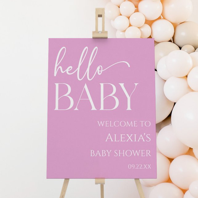 Pink Minimal Hello Baby Baby Shower Welcome Sign (Creator Uploaded)