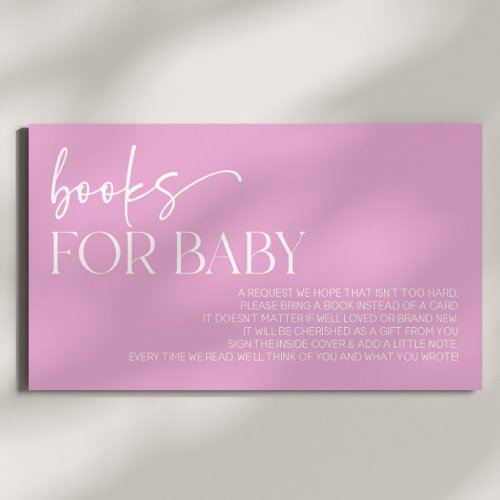 Pink Minimal Minimalist Baby Shower Books For Baby Enclosure Card