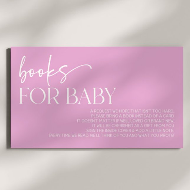 Pink Minimal Minimalist Baby Shower Books For Baby Enclosure Card (Creator Uploaded)
