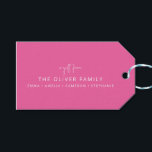 Pink Minimal Personalized A Gift From Family Name  Tags<br><div class="desc">Minimalist Personalized A Gift From Family Name Gift Tags in Hot Pink</div>