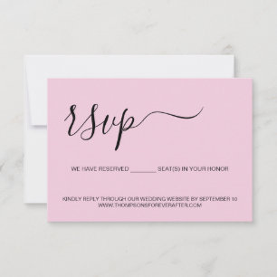 Pink Minimal script Reserved Seat Wedding Website RSVP Card