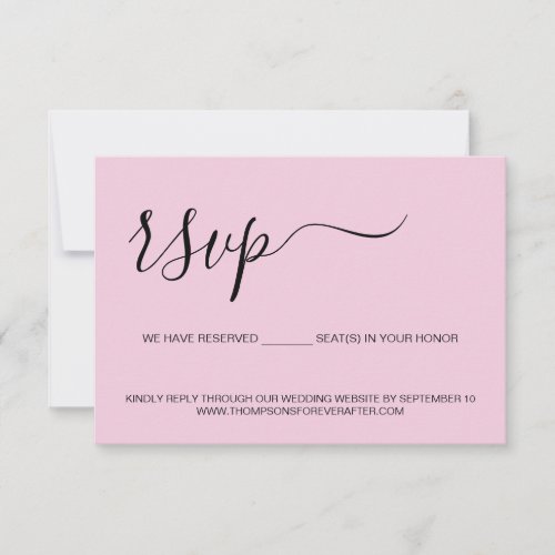 Pink Minimal script Reserved Seat Wedding Website RSVP Card