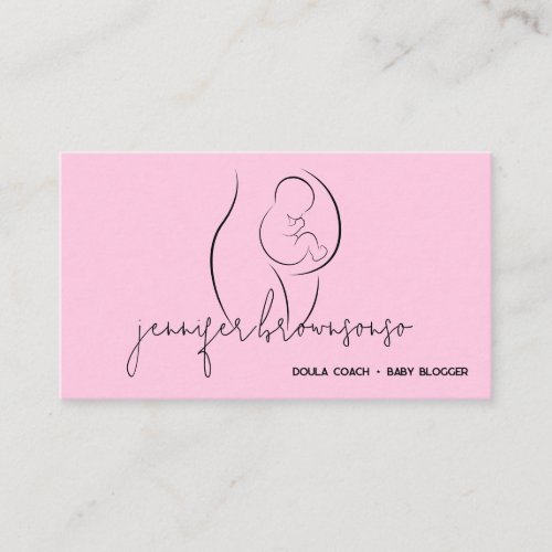 Pink Minimal Unique Doula Birth Coach Pregnant Business Card