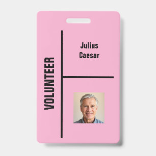Pink Minimal Volunteer Event ID Badge